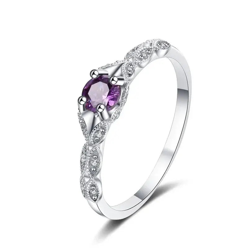 Sterling Silver Light Luxury Style Amethyst Zirconia Women's Ring in Europe and America Simple Fashion Gem Temperament Ring